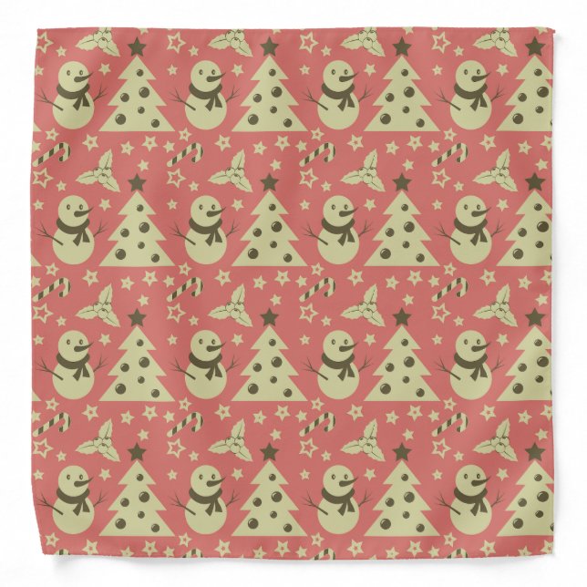 Retro Christmas trees holly berry star candy cane  Bandana (Front)