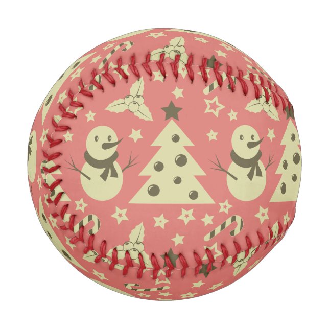 Retro Christmas trees holly berry star candy cane  Baseball (Front Left)