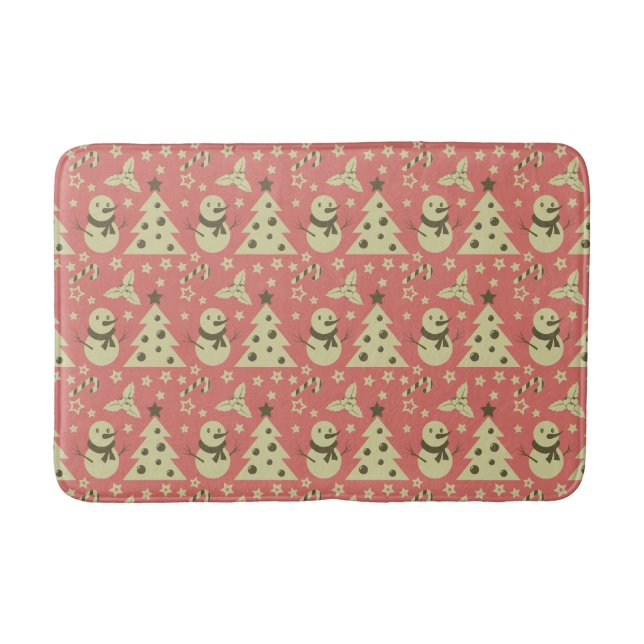 Retro Christmas trees holly berry star candy cane  Bath Mat (Front)