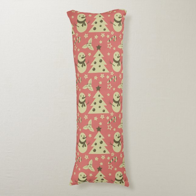 Retro Christmas trees holly berry star candy cane  Body Pillow (Front Vertical)