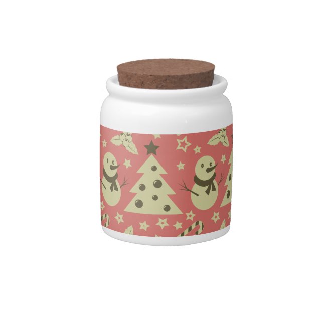 Retro Christmas trees holly berry star candy cane  Candy Jar (Front)