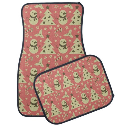 Retro Christmas trees holly berry star candy cane  Car Floor Mat