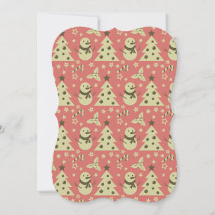 Retro Christmas trees holly berry star candy cane Card