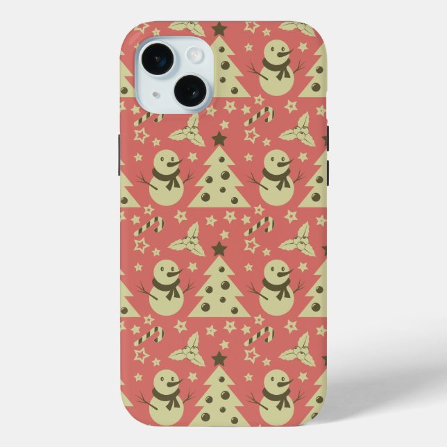 Retro Christmas trees holly berry star candy cane  Case-Mate iPhone Case (Back)