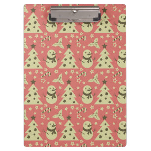 Retro Christmas trees holly berry star candy cane Clipboard