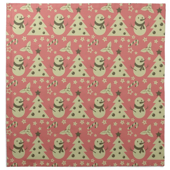 Retro Christmas trees holly berry star candy cane  Cloth Napkin (Front)