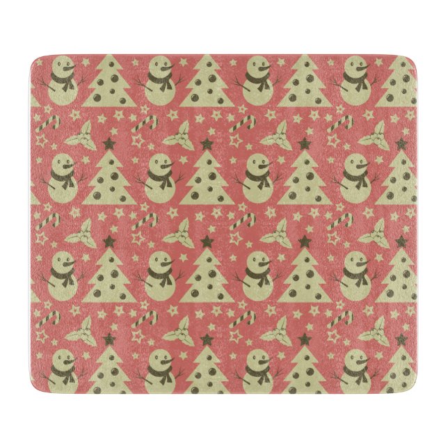 Retro Christmas trees holly berry star candy cane  Cutting Board (Front)