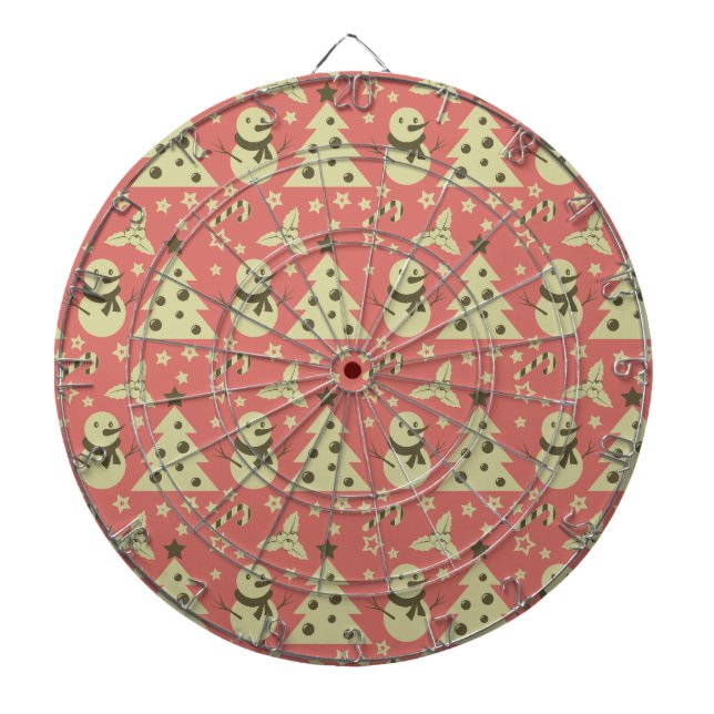Retro Christmas trees holly berry star candy cane  Dart Board (Front)