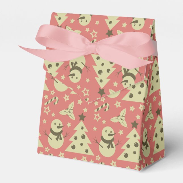 Retro Christmas trees holly berry star candy cane  Favor Boxes (Front Side)