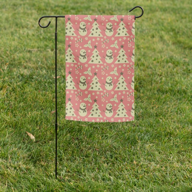 Retro Christmas trees holly berry star candy cane  Garden Flag (In SItu)