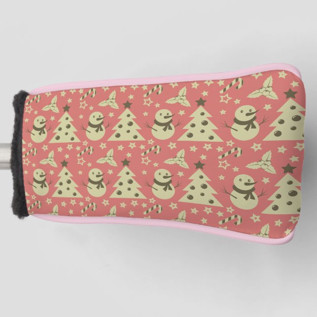 Retro Christmas trees holly berry star candy cane  Golf Head Cover (Front)