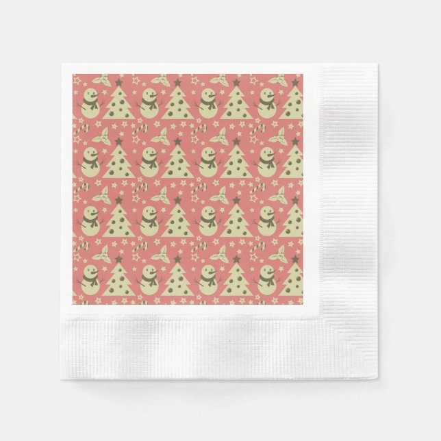 Retro Christmas trees holly berry star candy cane  Napkins (Front)