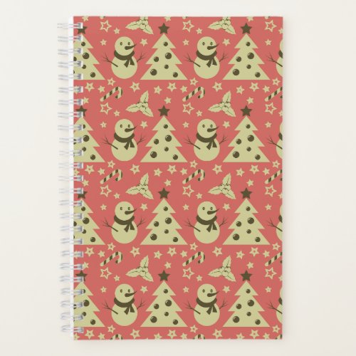 Retro Christmas trees holly berry star candy cane  Notebook