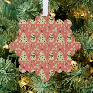 Retro Christmas trees holly berry star candy cane Ornament Card
