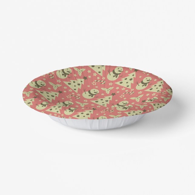 Retro Christmas trees holly berry star candy cane  Paper Bowls (Angled)
