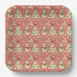 Retro Christmas trees holly berry star candy cane Paper Plates