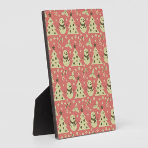 Retro Christmas trees holly berry star candy cane Plaque