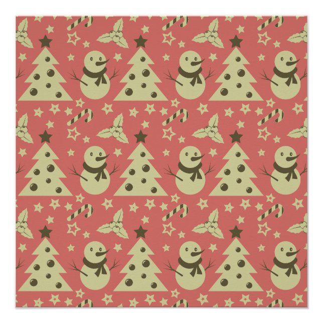 Retro Christmas trees holly berry star candy cane  Poster (Front)