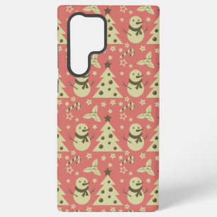 Retro Christmas trees holly berry star candy cane Samsung Galaxy S22 Ultra Case