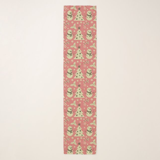 Retro Christmas trees holly berry star candy cane  Scarf (Front)
