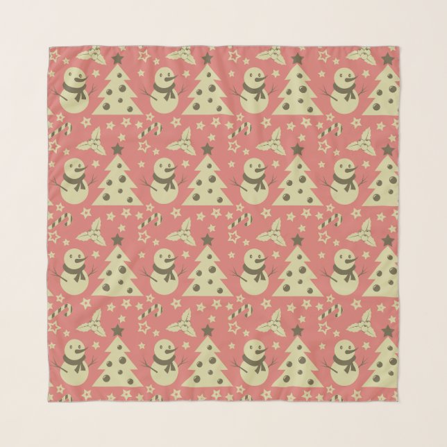 Retro Christmas trees holly berry star candy cane  Scarf (Front)