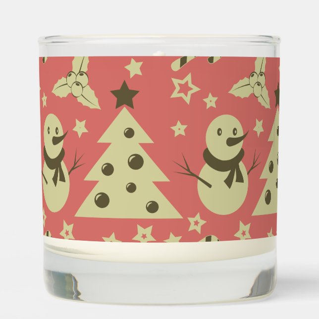 Retro Christmas trees holly berry star candy cane  Scented Candle (Front)