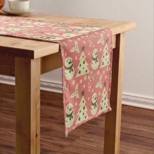 Retro Christmas trees holly berry star candy cane Short Table Runner