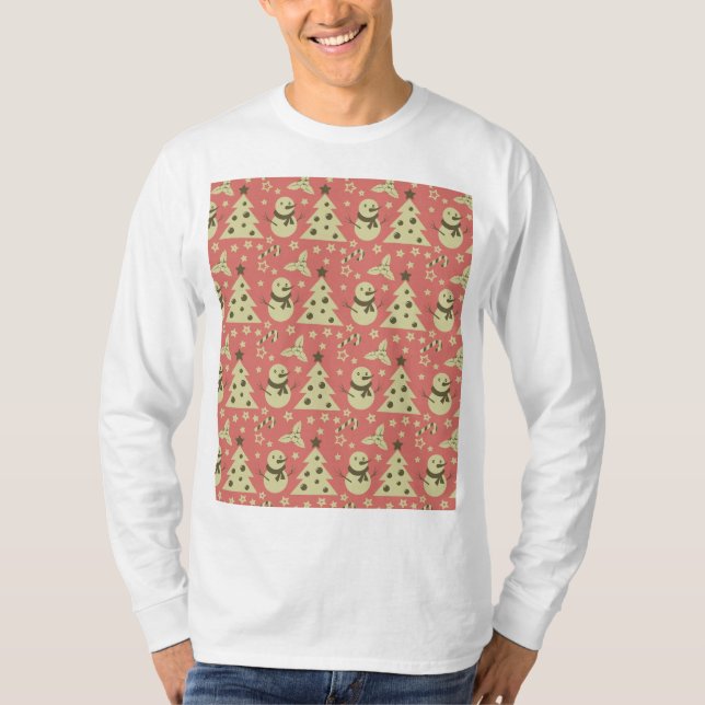 Retro Christmas trees holly berry star candy cane  T-Shirt (Front)