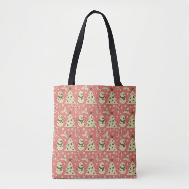 Retro Christmas trees holly berry star candy cane  Tote Bag (Front)