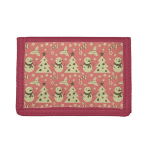 Retro Christmas trees holly berry star candy cane Tri-fold Wallet