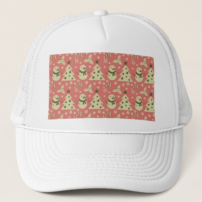 Retro Christmas trees holly berry star candy cane  Trucker Hat (Front)