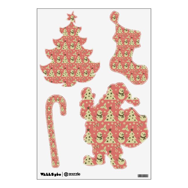 Retro Christmas trees holly berry star candy cane  Wall Decal (Front)