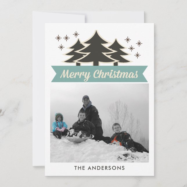 Retro Christmas Trees I Photo Christmas Greeting Holiday Card (Front)
