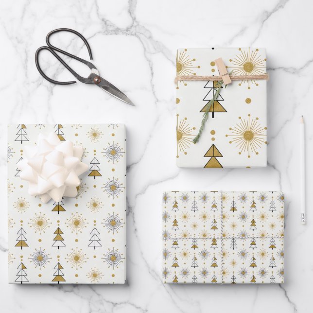 “Retro Christmas Trees | Mid Century Modern Wrapping Paper Sheets (Front)