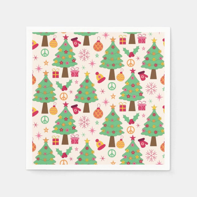 Retro Christmas Trees With Peace Sign Pattern  Napkins (Front)