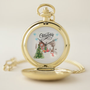 retro christmas trees woods snowman home watch