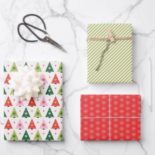 Retro Christmas Trees Wrapping Paper Sheets