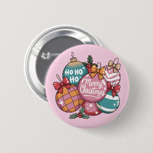 Retro Christmas Trendy Vintage Ho Ho Ho Disco Ball Button