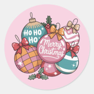 Retro Christmas Trendy Vintage Ho Ho Ho Disco Ball Classic Round Sticker