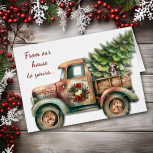Retro Christmas Truck Australian Shepherd Dog Cards