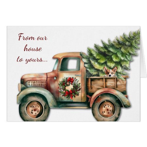 Retro Christmas Truck Corgi Dog Card