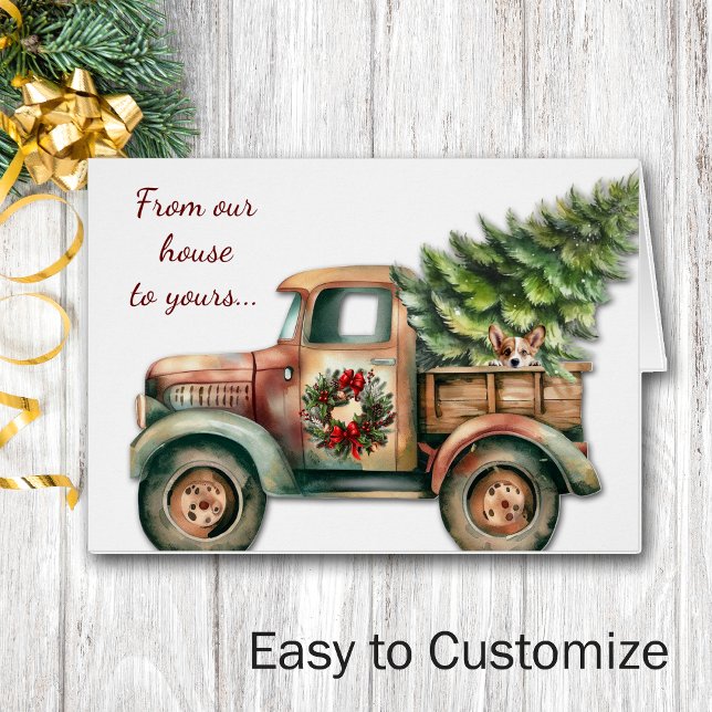 Retro Christmas Truck Corgi Dog Card (Creator Uploaded)