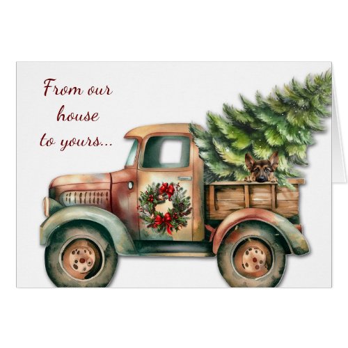 Retro Christmas Truck German Shepherd Dog Card
