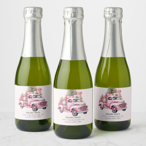 Retro Christmas Truck Mini Champagne Labels