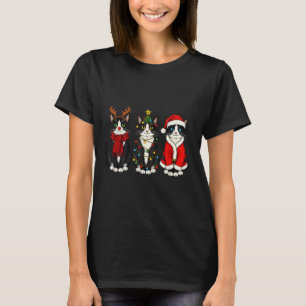 Retro Christmas Tuxedo Cat Santa Reindeer  T-Shirt