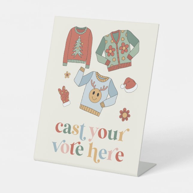 Retro Christmas Ugly Sweater Contest Vote Sign (Front)