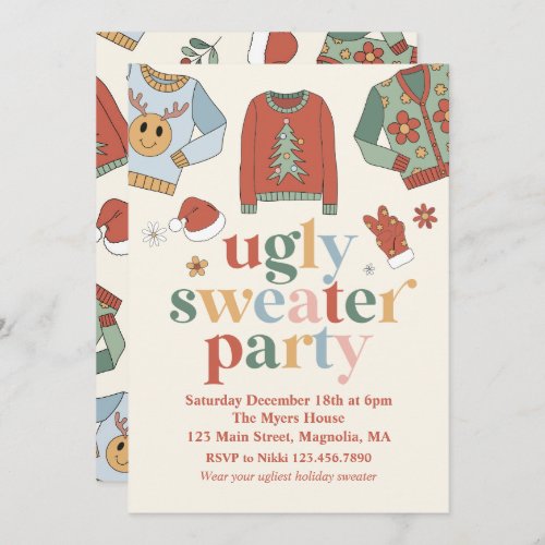Retro Christmas Ugly Sweater Party Invitation