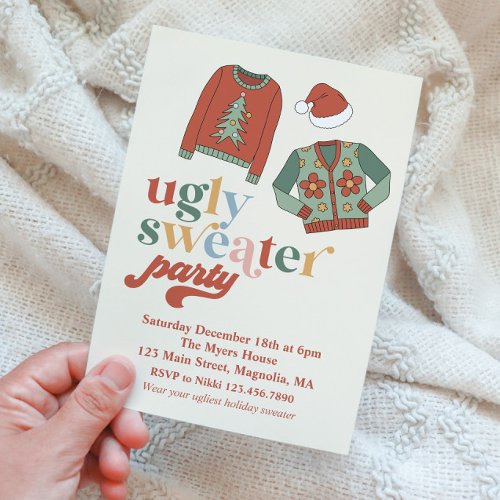 Retro Christmas Ugly Sweater Party Invitation