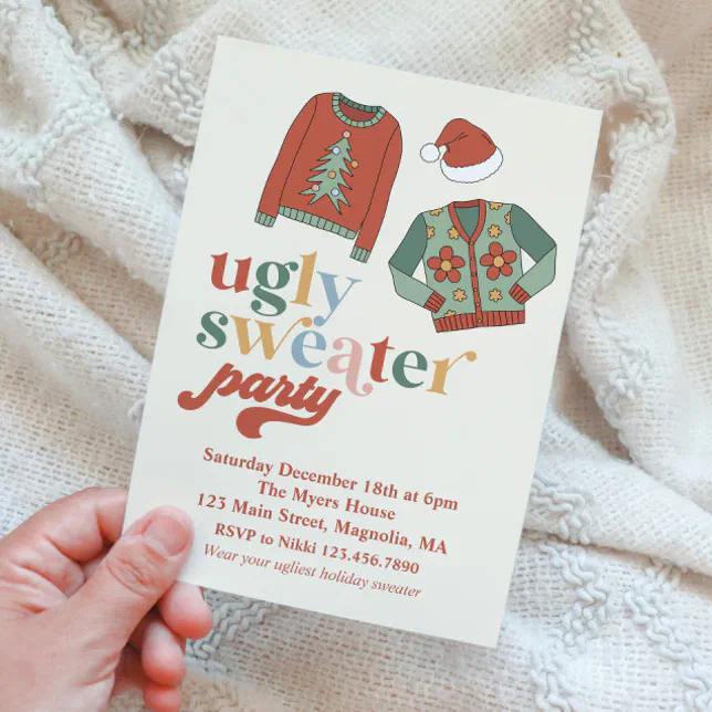 Retro Christmas Ugly Sweater Party Invitation | Zazzle
