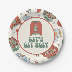 Retro Christmas Ugly Sweater Party Paper Plates